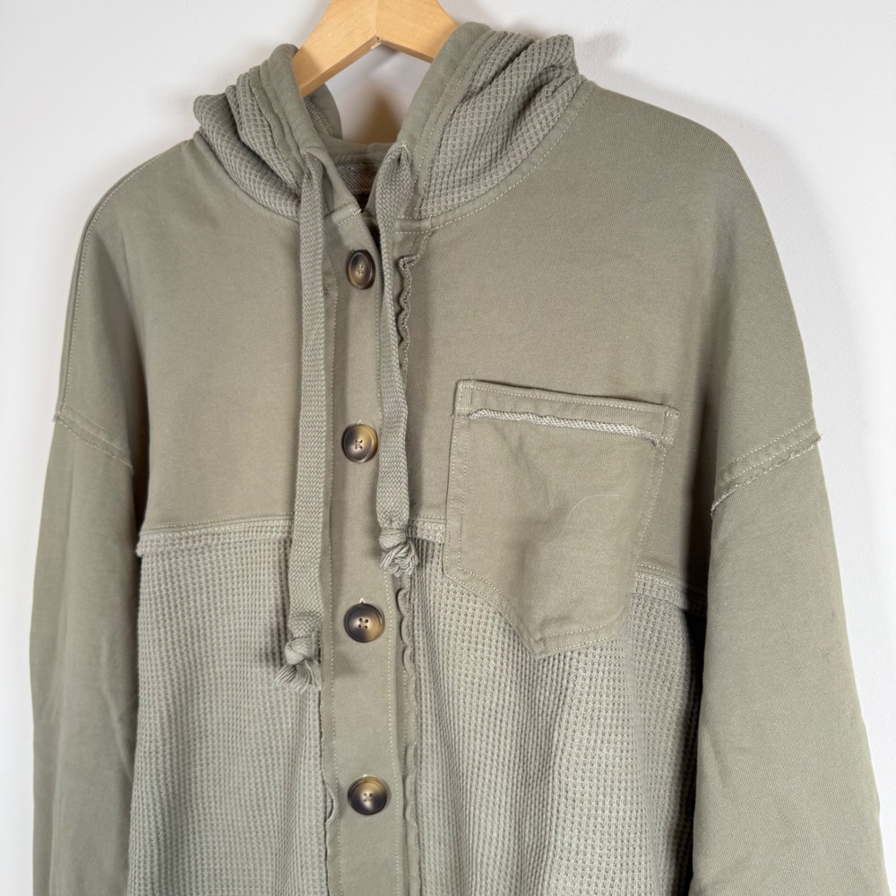American Eagle Seriously Lived-In Hoodie Shacket XS Small Waffle Knit Button Up - Picture 2 of 5